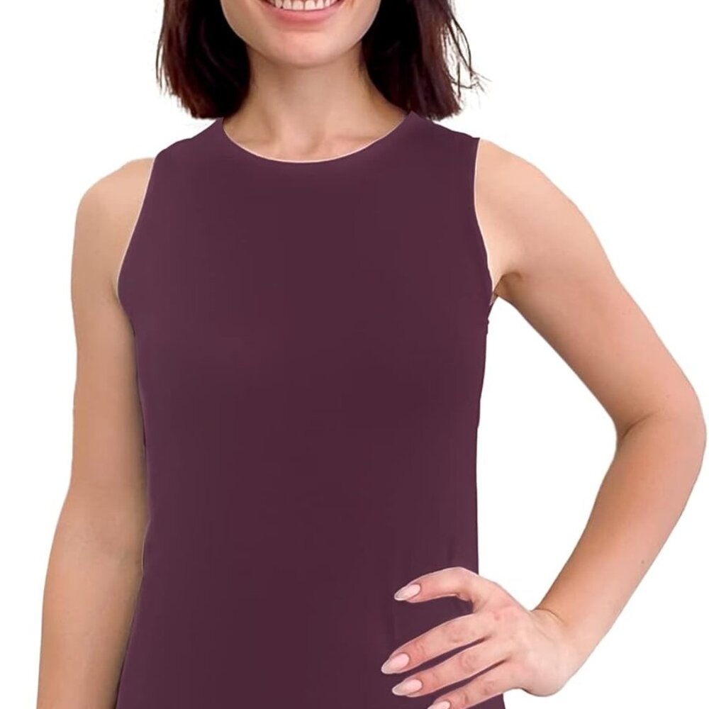 Elegant High Neck Tank Top Comfortable Sleeveless Style In Aubergine, Size L